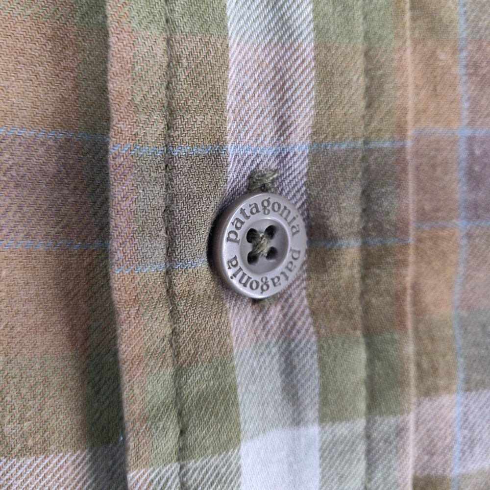 Patagonia Fjord Lightweight Flannel Shirt Mens Large Green Plaid Long Sleeve - Picture 6 of 15